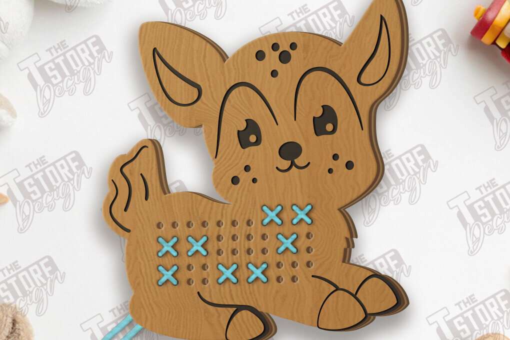 Intra απο ξύλο plywood 3mm-4mm πάχος - Cross Stitch Deer Cut Laser | Μοντεσσόρι Δίασταση 15x15 cm INTRAFABR-123035988