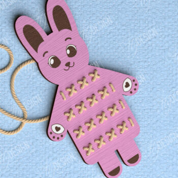 Intra απο ξύλο plywood 3mm-4mm πάχος - Λαγός Cross Stitch | Montessori Lacing Δίασταση 15x15 cm INTRAFABR-114002069 - Image 1