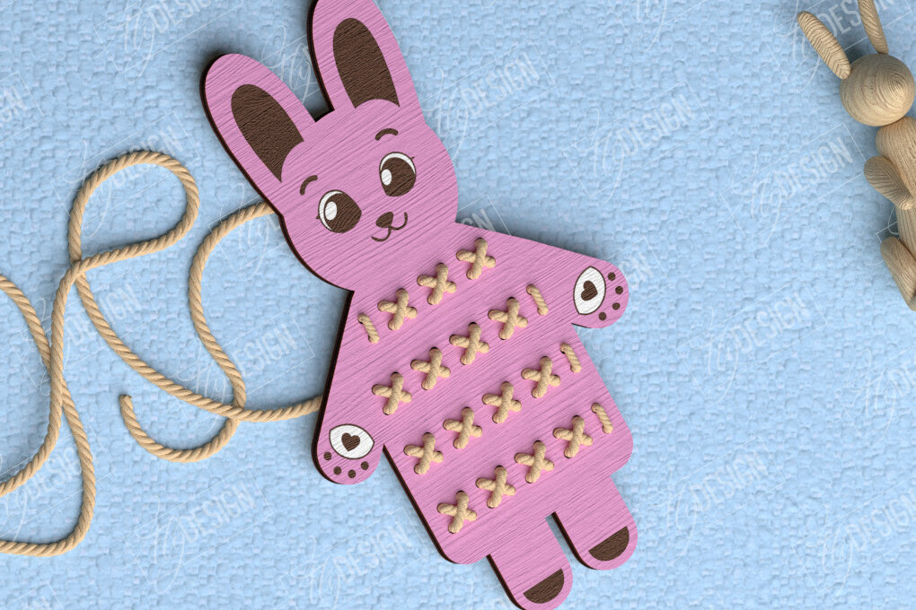 Intra απο ξύλο plywood 3mm-4mm πάχος - Λαγός Cross Stitch | Montessori Lacing Δίασταση 15x15 cm INTRAFABR-114002069