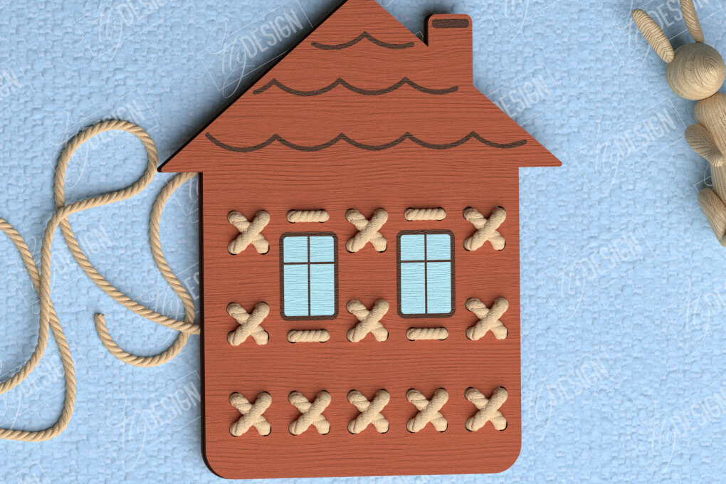 Intra απο ξύλο plywood 3mm-4mm πάχος - Σπίτι Σταυροβελονιά | Montessori Lacing Δίασταση 15x15 cm INTRAFABR-114001944