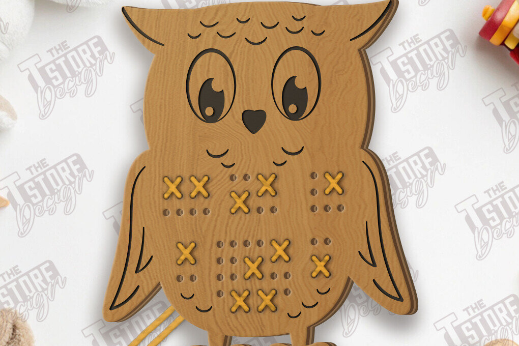 Intra απο ξύλο plywood 3mm-4mm πάχος - Cross Stitch Owl Cut Laser | Μοντεσσόρι Δίασταση 15x15 cm INTRAFABR-123036087