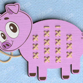 Intra απο ξύλο plywood 3mm-4mm πάχος - Σταυροβελονιά Χοίρος | Montessori Lacing|CNC Δίασταση 15x15 cm INTRAFABR-114001631 - Image 1