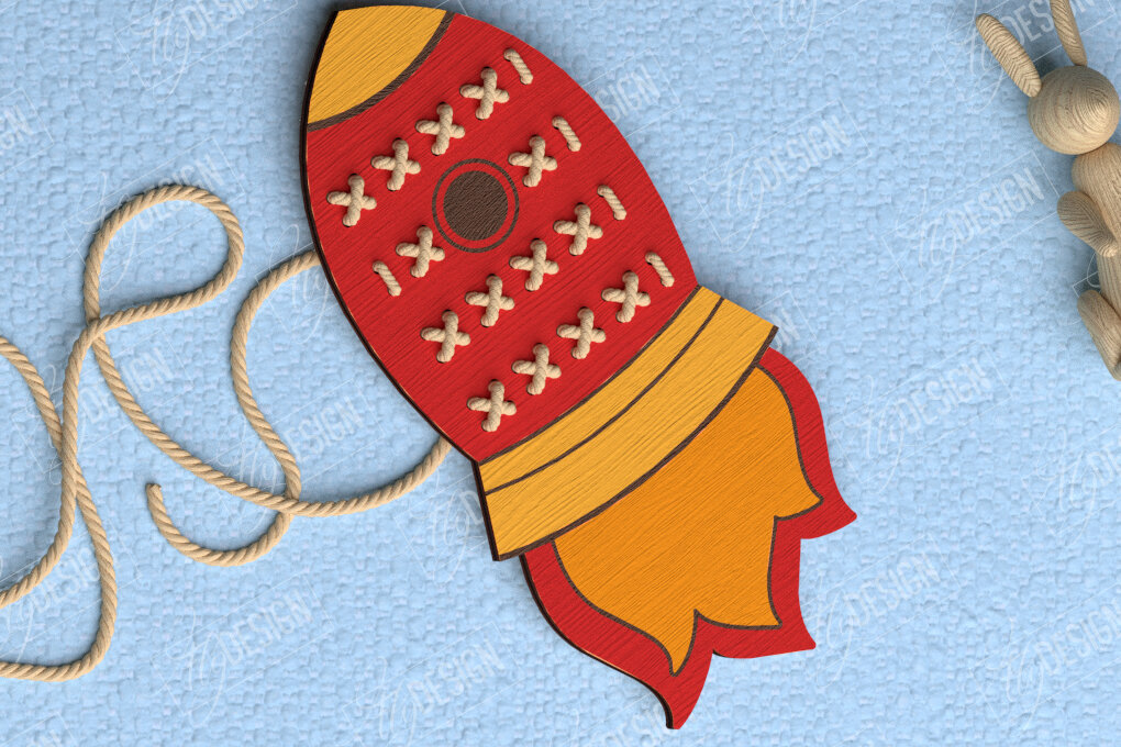 Intra απο ξύλο plywood 3mm-4mm πάχος - Rocket Cross Stitch | Montessori Lacing Δίασταση 15x15 cm INTRAFABR-114001687