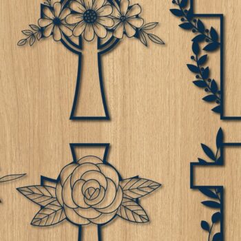 Intra απο ξύλο plywood 3mm-4mm πάχος - Δέσμη  Cut σταυρού με λουλούδια LASER Δίασταση 20x20 cm INTRAFABR-31891870 - Image 1