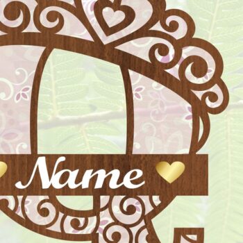 Intra απο ξύλο plywood 3mm-4mm πάχος - Μονόγραμμα με κεφαλαίο στέμμα Γράμμα Q  Δίασταση 30x20 cm INTRAFABR-72539522 - Image 3