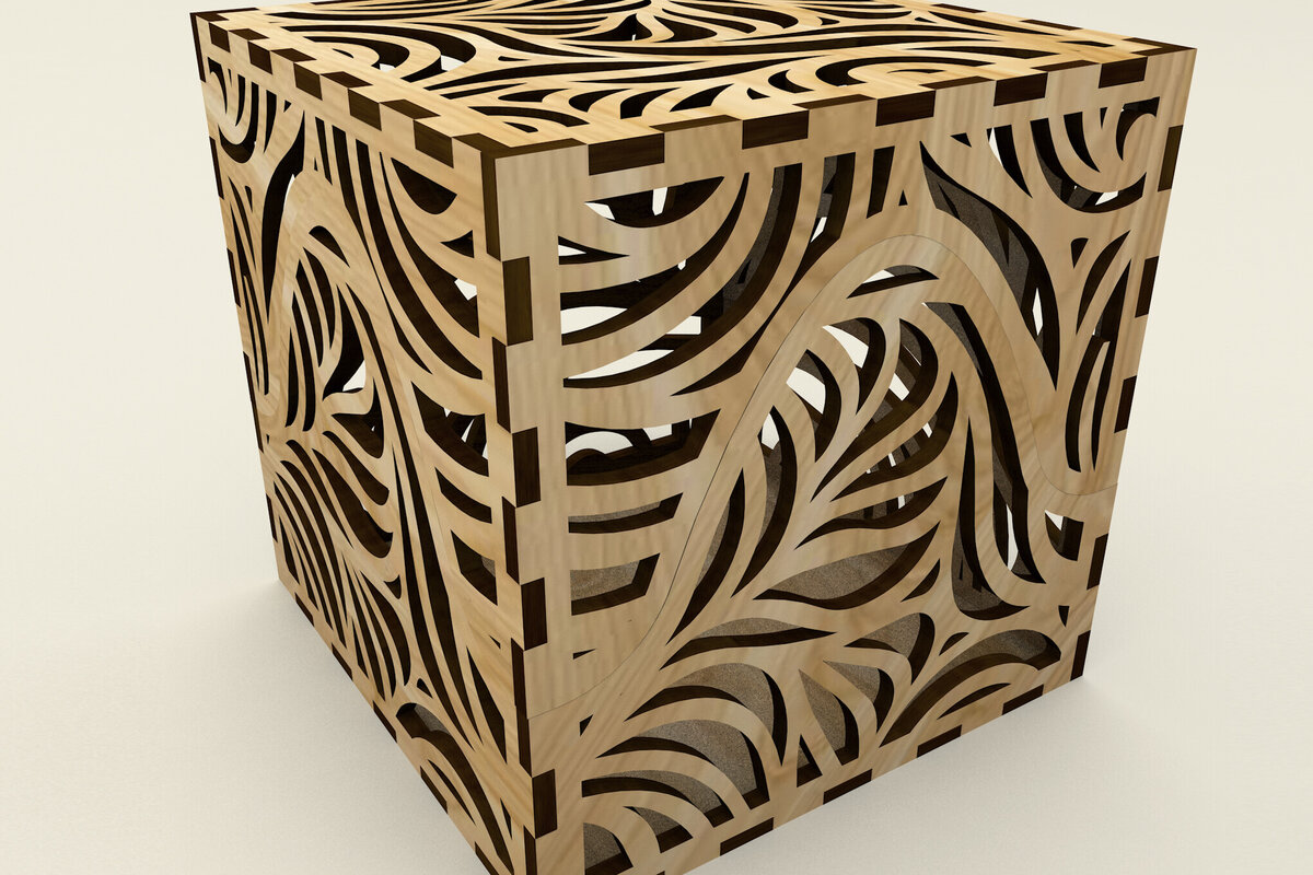 Intra απο ξύλο plywood 3mm-4mm πάχος - Κυβικό κουτί με floral στολίδι Δίασταση 4x4 cm INTRAFABR-120911429