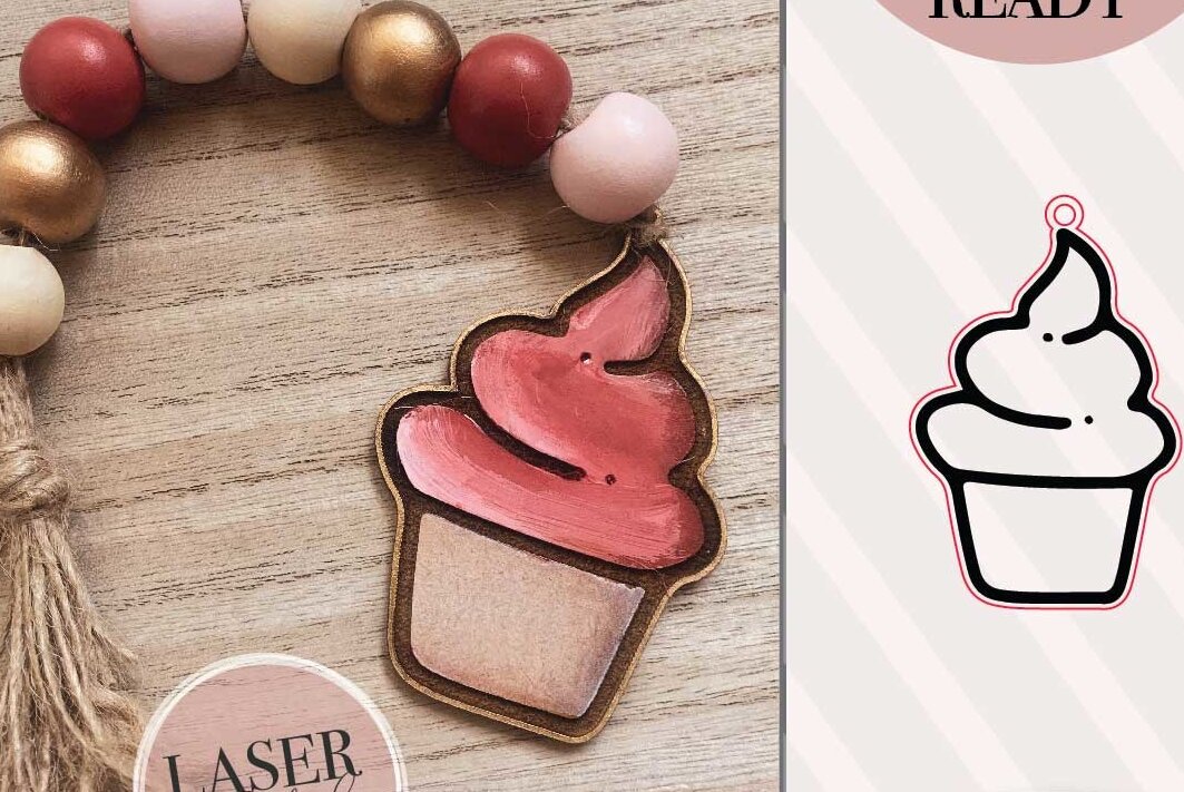 Intra απο ξύλο plywood 3mm-4mm πάχος -  κοπής ετικετών για Cupcake Beaded Garland Δίασταση 4x4 cm INTRAFABR-74486742