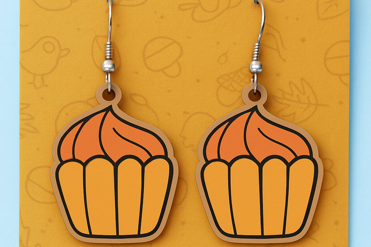 Intra απο ξύλο plywood 3mm-4mm πάχος - Φθινοπωρινά σκουλαρίκια Cupcake  Cut File Δίασταση 3x3 cm INTRAFABR-125298058