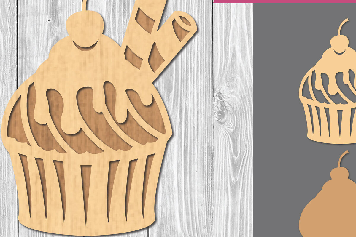 Intra απο ξύλο plywood 3mm-4mm πάχος - Διακόσμηση Cupcake Cut Laser  1 Δίασταση 20x20 cm INTRAFABR-109410932