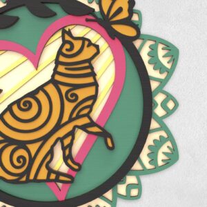 Intra απο ξύλο plywood 3mm-4mm πάχος - Περίεργη τέχνη με στρώματα γάτας και πεταλούδας Δίασταση 30x30 cm INTRAFABR-65340808