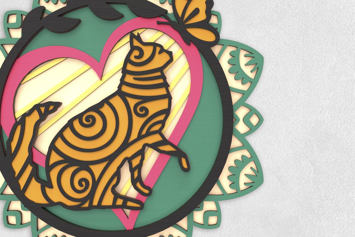 Intra απο ξύλο plywood 3mm-4mm πάχος - Περίεργη τέχνη με στρώματα γάτας και πεταλούδας Δίασταση 30x30 cm INTRAFABR-65340808