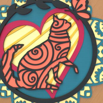 Intra απο ξύλο plywood 3mm-4mm πάχος - Περίεργη τέχνη με στρώματα γάτας και πεταλούδας Δίασταση 30x30 cm INTRAFABR-65340808 - Image 2