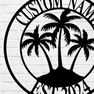 Intra απο ξύλο plywood 3mm-4mm πάχος - Προσαρμοσμένη μεταλλική πινακίδα Palm Tree Beach, Laser Δίασταση 3600x3600 cm INTRAFABR-119212432