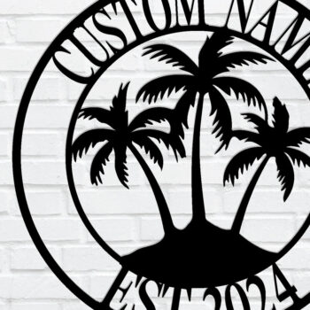 Intra απο ξύλο plywood 3mm-4mm πάχος - Προσαρμοσμένη μεταλλική πινακίδα Palm Tree Beach, Laser Δίασταση 3600x3600 cm INTRAFABR-119212432 - Image 1