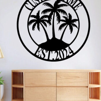 Intra απο ξύλο plywood 3mm-4mm πάχος - Προσαρμοσμένη μεταλλική πινακίδα Palm Tree Beach, Laser Δίασταση 3600x3600 cm INTRAFABR-119212432 - Image 3