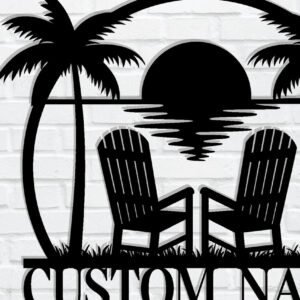 Intra απο ξύλο plywood 3mm-4mm πάχος - Προσαρμοσμένη μεταλλική πινακίδα Palm Tree Sunset Beach Δίασταση 3600x3600 cm INTRAFABR-119212251