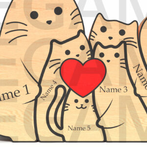 Intra απο ξύλο plywood 3mm-4mm πάχος - Προσαρμοσμένη Γάτα Οικογένεια 6 με Καρδιά  Δίασταση 20x20 cm INTRAFABR-121637311