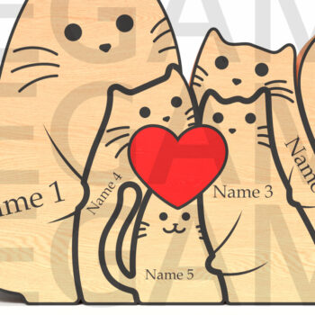 Intra απο ξύλο plywood 3mm-4mm πάχος - Προσαρμοσμένη Γάτα Οικογένεια 6 με Καρδιά Δίασταση 20x20 cm INTRAFABR-121637311 - Image 1