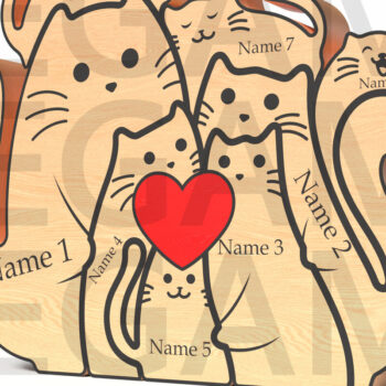 Intra απο ξύλο plywood 3mm-4mm πάχος - Προσαρμοσμένη οικογένεια 8 γατών με καρδιά Δίασταση 20x20 cm INTRAFABR-121637305 - Image 3