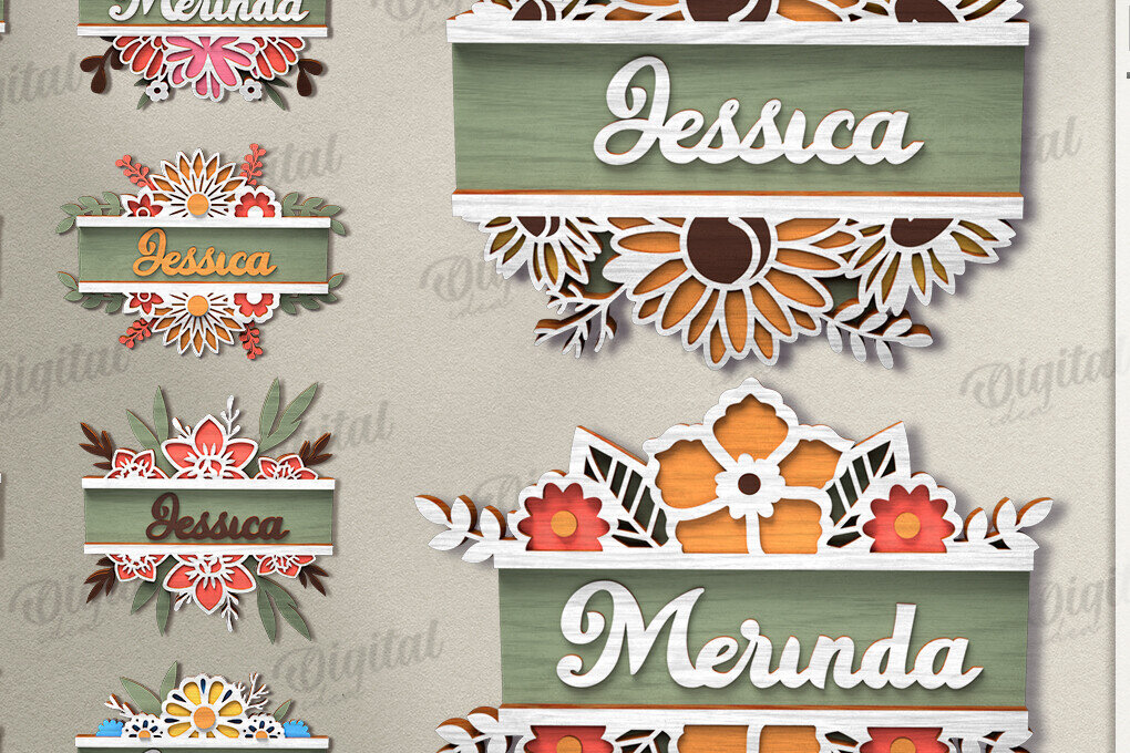 Intra απο ξύλο plywood 3mm-4mm πάχος - Πακέτο λέιζερ με φλοράλ επιγραφές πόρτας Δίασταση 30x20 cm INTRAFABR-120585061