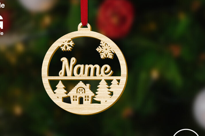Intra απο ξύλο plywood 3mm-4mm πάχος - Χριστουγεννιάτικο στολίδι με προσαρμοσμένο όνομα με καλύβα Δίασταση 1x4 cm INTRAFABR-85633730