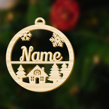 Intra απο ξύλο plywood 3mm-4mm πάχος - Χριστουγεννιάτικο στολίδι με προσαρμοσμένο όνομα με καλύβα Δίασταση 1x4 cm INTRAFABR-85633730 - Image 3