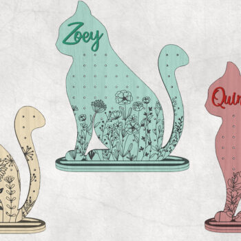 Intra απο ξύλο plywood 3mm-4mm πάχος - Στάση σκουλαρικιών λουλουδιών γάτας με προσαρμοσμένο όνομα Δίασταση 20x20 cm INTRAFABR-28640845 - Image 2