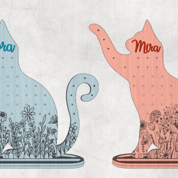 Intra απο ξύλο plywood 3mm-4mm πάχος - Στάση σκουλαρικιών λουλουδιών γάτας με προσαρμοσμένο όνομα Δίασταση 20x20 cm INTRAFABR-28640845 - Image 3