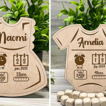 Intra απο ξύλο plywood 3mm-4mm πάχος - Προσαρμοσμένα Στατιστικά Ανακοινώσεων Γέννησης Μωρού Δίασταση 20x20 cm INTRAFABR-118661795 - Image 1