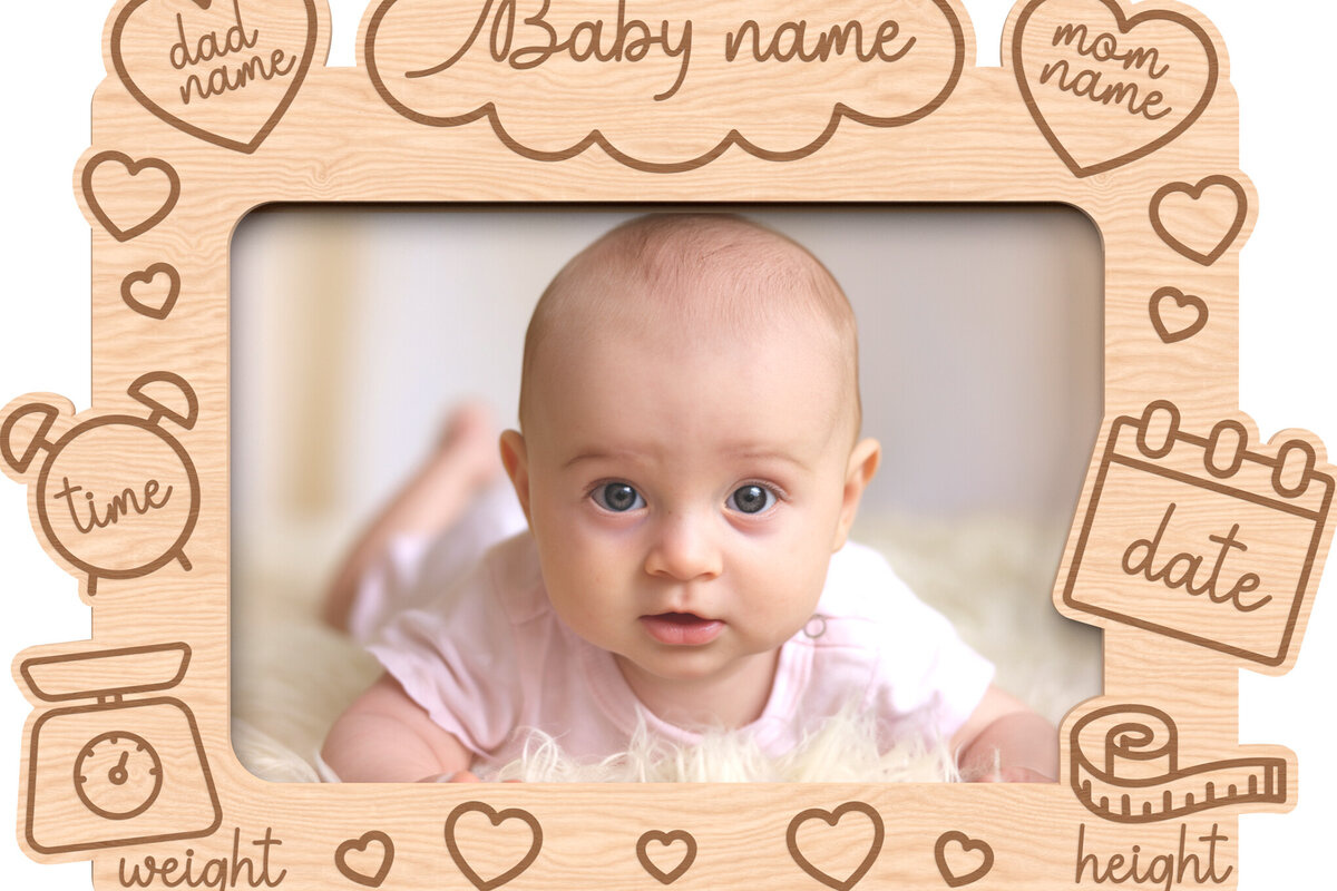 Intra απο ξύλο plywood 3mm-4mm πάχος - Προσαρμοσμένη κορνίζα μωρών με καρδιές Δίασταση 20x25 cm INTRAFABR-116659470