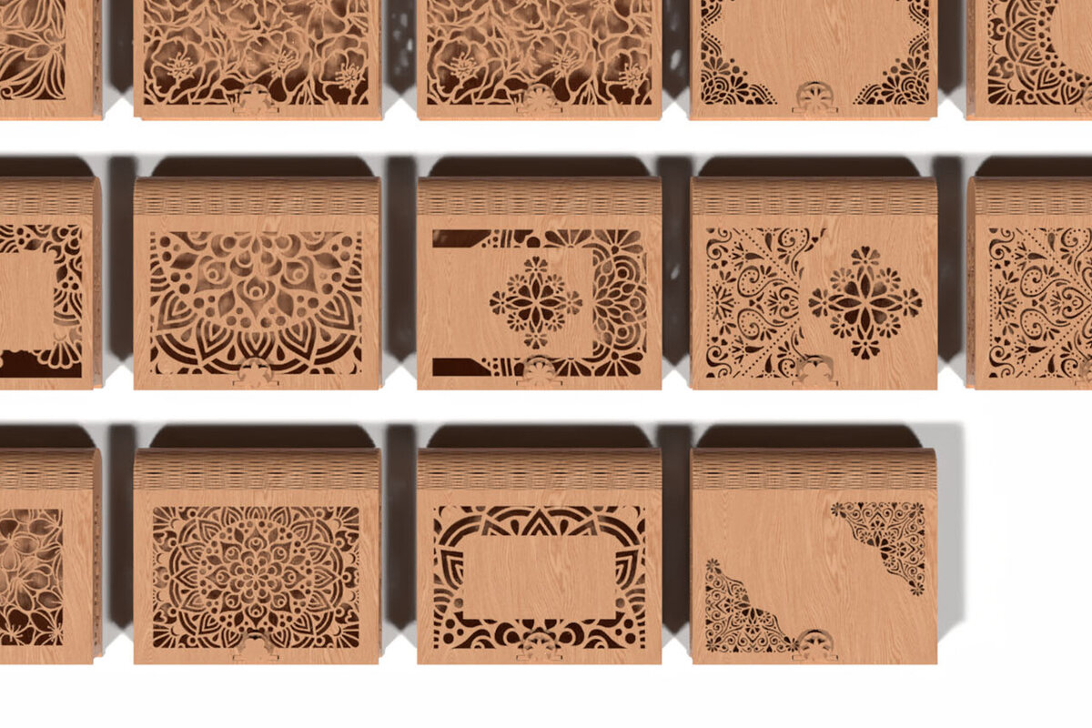 Intra απο ξύλο plywood 3mm-4mm πάχος - Κομμένο Ξύλινο Κουτί Δέσμη - 14 Μοναδικά Σχέδια Δίασταση 30x30 cm INTRAFABR-118221651