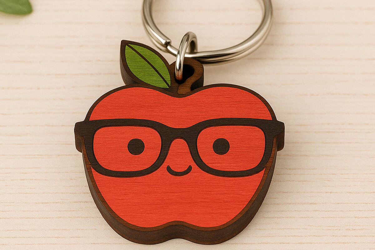 Intra απο ξύλο plywood 3mm-4mm πάχος - Cute Apple Teacher Μπρελόκ με λέιζερ Δίασταση 4x4 cm INTRAFABR-120897204