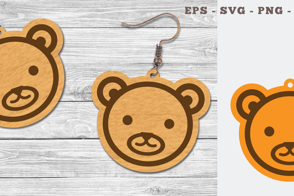 Intra απο ξύλο plywood 3mm-4mm πάχος - Σκουλαρίκια με λέιζερ Cute Bear Design  Δίασταση 3x3 cm INTRAFABR-107489965