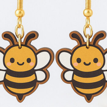 Intra απο ξύλο plywood 3mm-4mm πάχος - Cute Bee Earrings Laser Cut Δίασταση 3x3 cm INTRAFABR-120635765 - Image 1