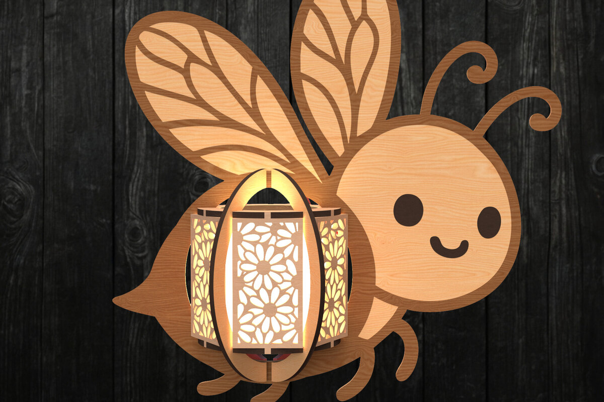 Intra απο ξύλο plywood 3mm-4mm πάχος - Cute Bee Lantern – Kids Wall Light Δίασταση 30x20 cm INTRAFABR-121274039