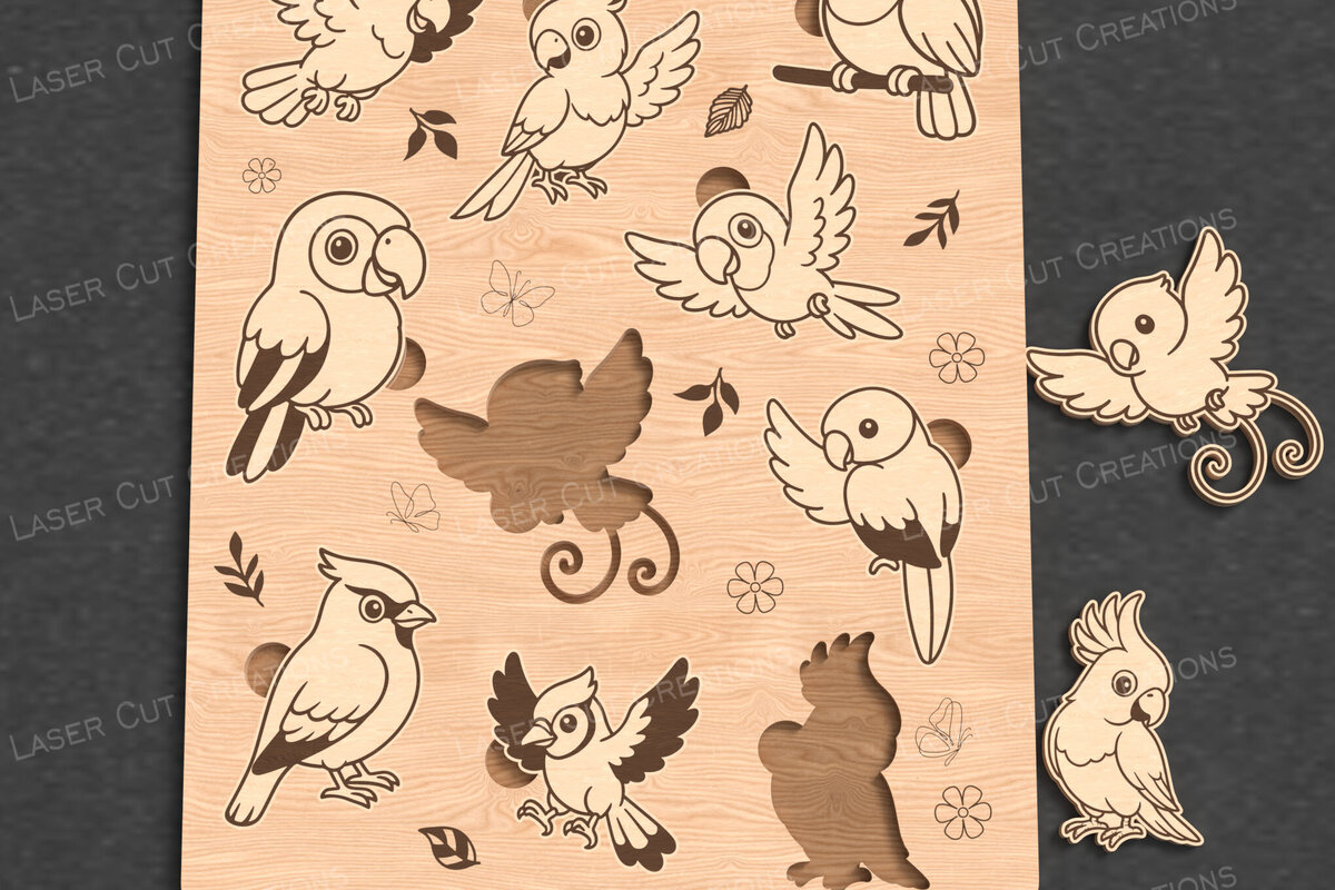 Intra απο ξύλο plywood 3mm-4mm πάχος - Cute Birds Puzzle για παιδιά  Δίασταση 30x20 cm INTRAFABR-122984145