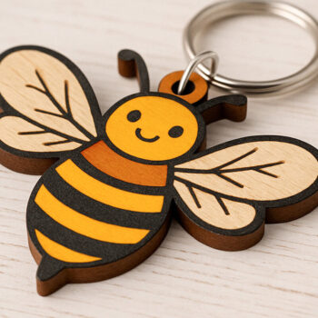 Intra απο ξύλο plywood 3mm-4mm πάχος - Cute Bumblebee Ξύλινο Μπρελόκ Δίασταση 4x4 cm INTRAFABR-121334226 - Image 1