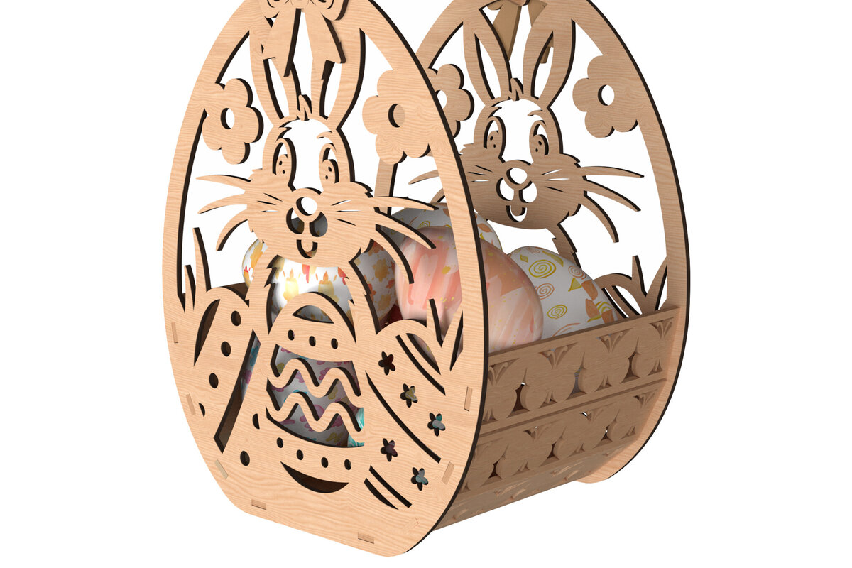Intra απο ξύλο plywood 3mm-4mm πάχος - Cute Bunny Πασχαλινό Καλάθι  Laser Cut Δίασταση 15x15 cm INTRAFABR-116206841