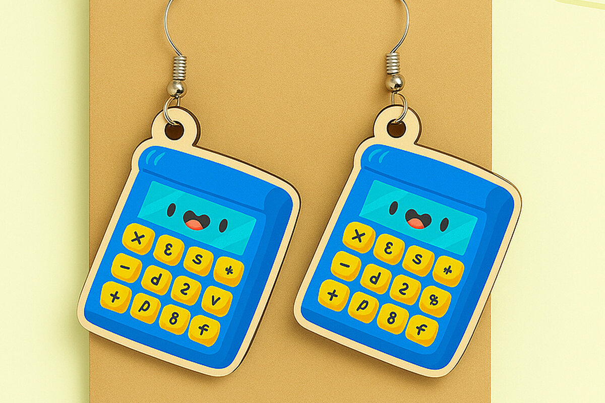 Intra απο ξύλο plywood 3mm-4mm πάχος - Χαριτωμένα σκουλαρίκια αριθμομηχανής  Δίασταση 3x3 cm INTRAFABR-124974621