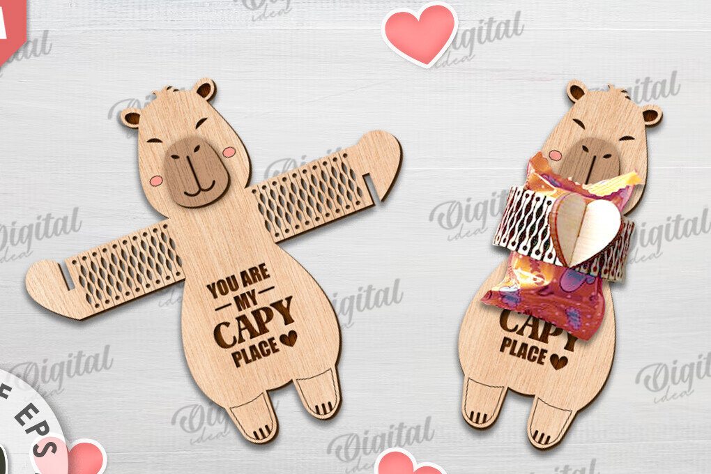 Intra απο ξύλο plywood 3mm-4mm πάχος - Cute Capybara Candy Holder Cut Laser Δίασταση 30x20 cm INTRAFABR-115694729