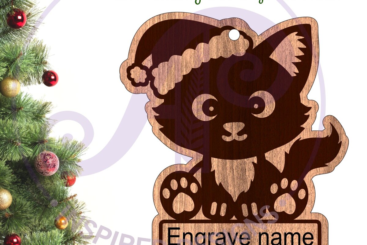 Intra απο ξύλο plywood 3mm-4mm πάχος - Χαριτωμένο χριστουγεννιάτικο στολίδι για γάτα  Laser Δίασταση 6x6 cm INTRAFABR-94709647