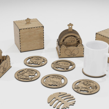 Intra απο ξύλο plywood 3mm-4mm πάχος - Cute Cat Drink Coasters  Διακοσμητικό τραπεζιού Δίασταση 4x4 cm INTRAFABR-107331664 - Image 1