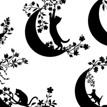 Intra απο ξύλο plywood 3mm-4mm πάχος - Χαριτωμένο σχέδιο αγριολούλουδου σε φεγγάρι λουλουδιών γάτας Δίασταση 20x20 cm INTRAFABR-76459343 - Image 1