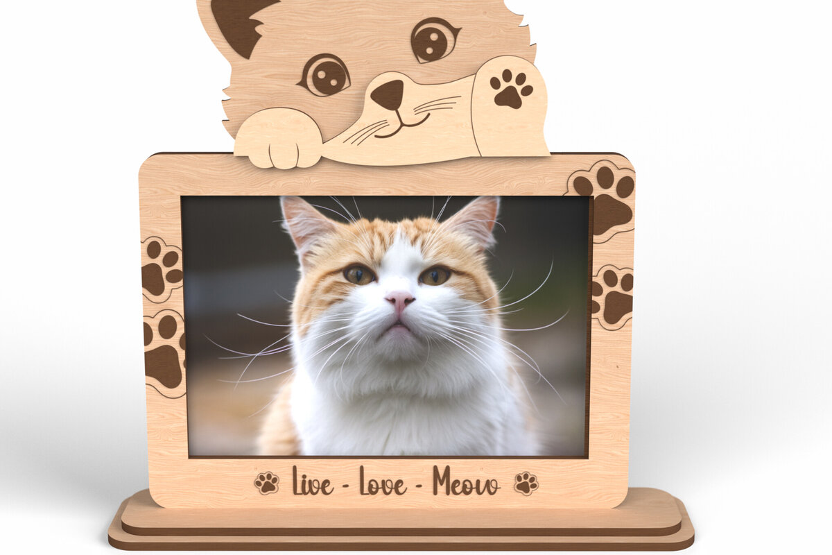 Intra απο ξύλο plywood 3mm-4mm πάχος - Κορνίζα φωτογραφιών Cute Cat Head -  Δίασταση 20x25 cm INTRAFABR-117292937