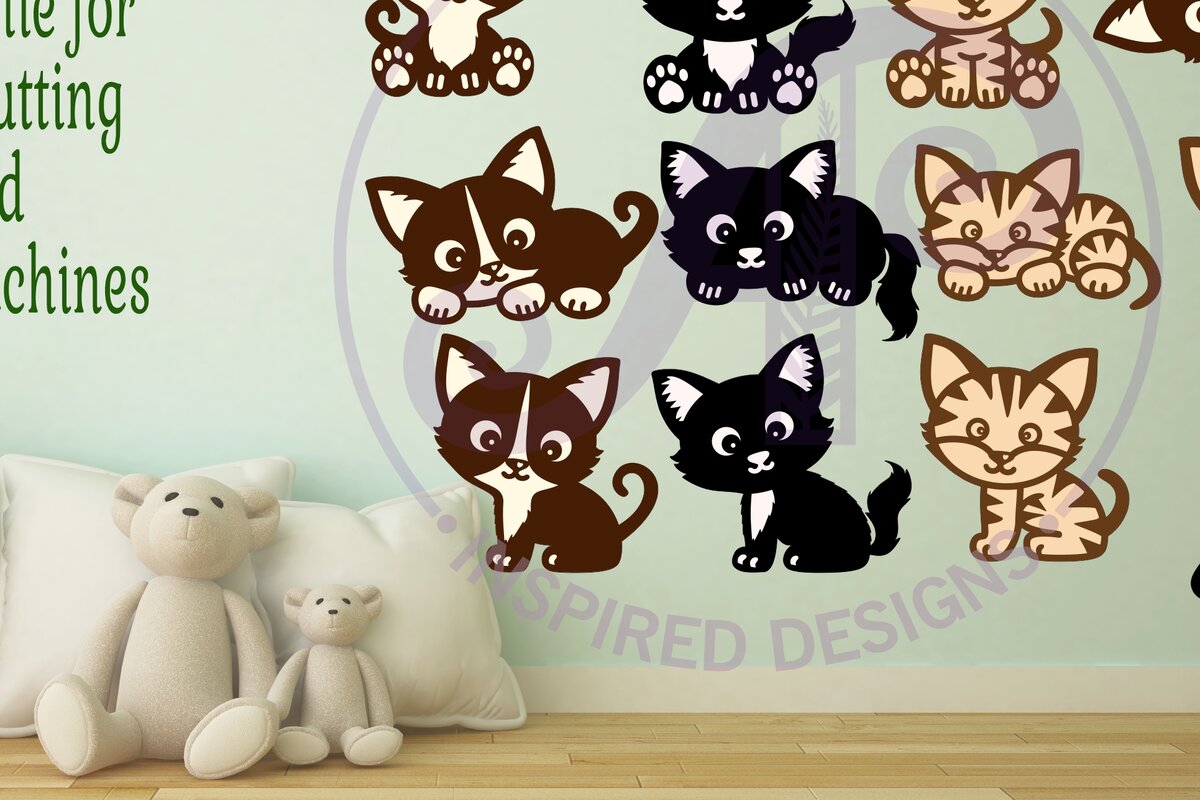 Intra απο ξύλο plywood 3mm-4mm πάχος - Cute Cat Laser Cut σχήματα αρχείων. 3 Γάτες Ι Δίασταση 30x20 cm INTRAFABR-74996207