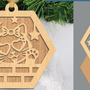Intra απο ξύλο plywood 3mm-4mm πάχος - Cute Cat Laser Cut Στολίδι  1 Δίασταση 6x6 cm INTRAFABR-105469151