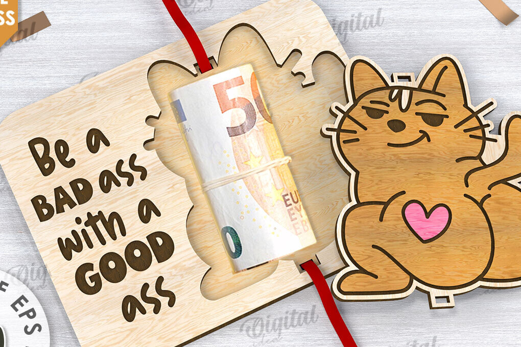 Intra απο ξύλο plywood 3mm-4mm πάχος - Cute Cat Money Holder LaserCut Design Δίασταση 30x20 cm INTRAFABR-108959675