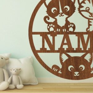 Intra απο ξύλο plywood 3mm-4mm πάχος - Πινακίδα ονόματος χαριτωμένης γάτας  Laser Cut Art Δίασταση 30x20 cm INTRAFABR-74989823