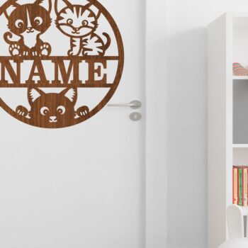 Intra απο ξύλο plywood 3mm-4mm πάχος - Πινακίδα ονόματος χαριτωμένης γάτας  Laser Cut Art Δίασταση 30x20 cm INTRAFABR-74989823 - Image 3