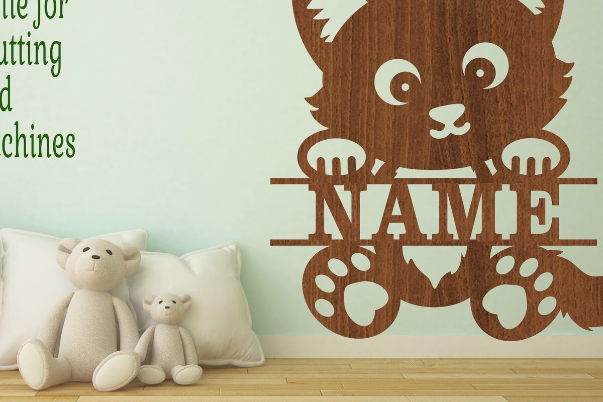 Intra απο ξύλο plywood 3mm-4mm πάχος - Πινακίδα ονόματος χαριτωμένης γάτας  Laser Cut Art Δίασταση 30x20 cm INTRAFABR-74984537